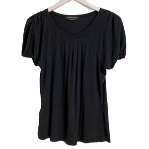 BCBGMaxAzria Top Black Fine Gauge Sweater Short Sleeve Slit Detail Size Medium